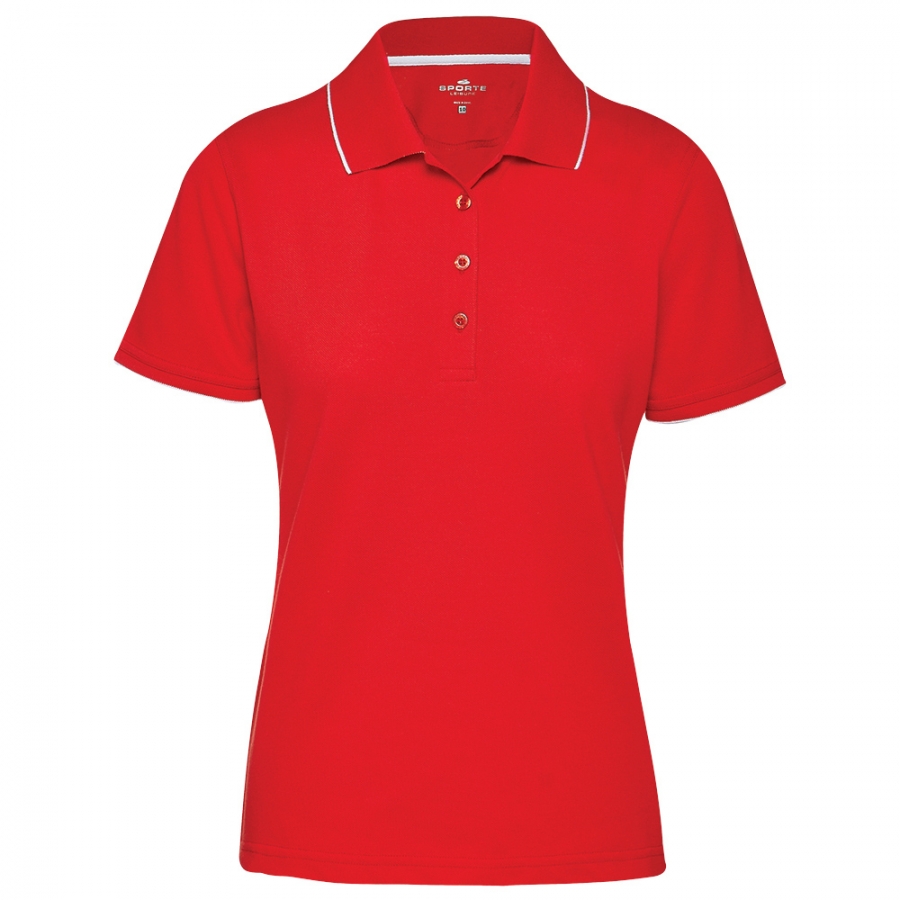 LADIES DUET POLO - Pop Red / White