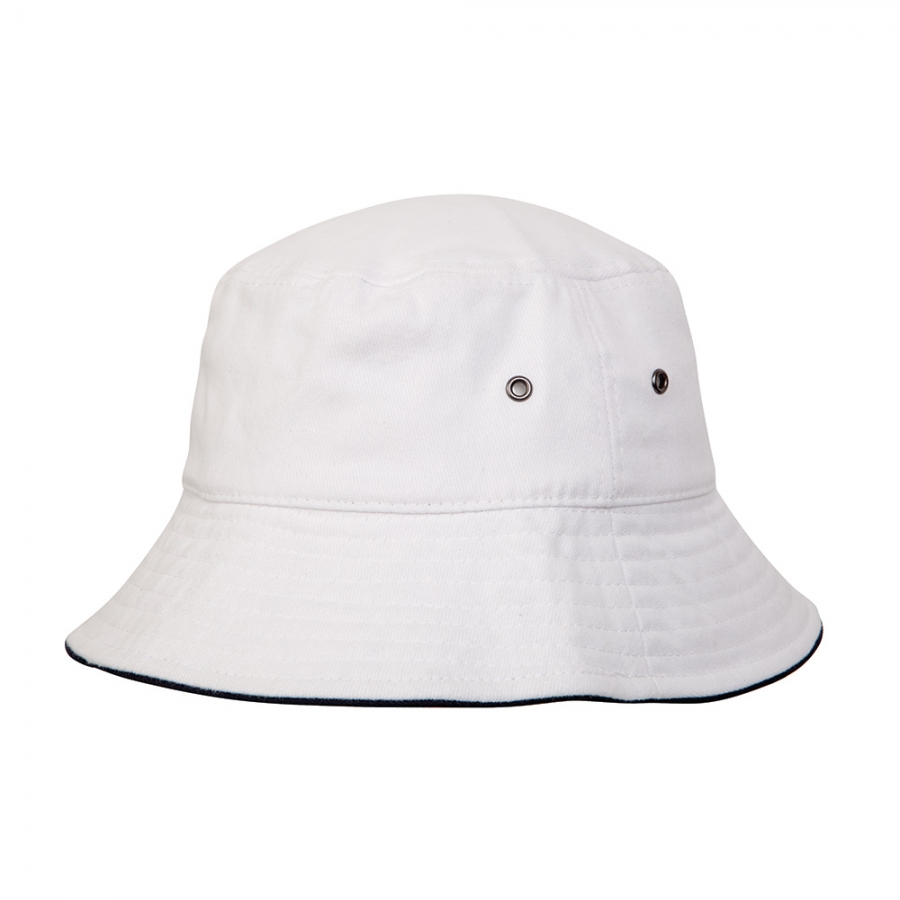COTTON BUCKET HAT - WHITE/NAVY