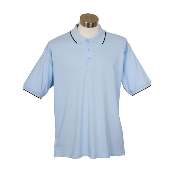 MENS SOLID PIQUE POLO - BREEZE/NAVY/WHITE